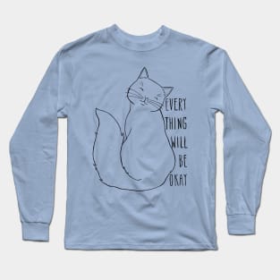 Everything Will Be Okay Cat - Black Long Sleeve T-Shirt